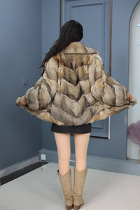 Natural Saga gray fox fur coat & jacket with english collar