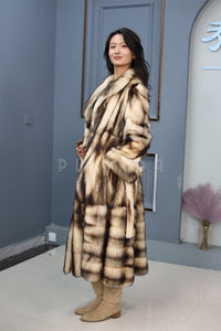 Full length fitch fur coat with shawl collar