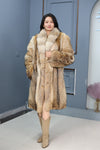 Full length coyote fur coat with shawl collar