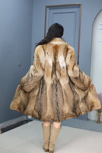 Full length coyote fur coat with shawl collar