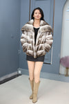 Natural chinchilla rex fur coat & jacket with shawl collar