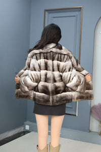 Natural chinchilla rex fur coat & jacket with shawl collar