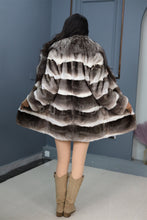 Load image into Gallery viewer, Natural chinchilla rex fur coat &amp; jacket with silver fox shawl collar
