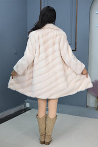 Mid-length genuine Saga mink fur coat