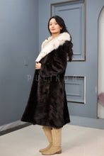 Load image into Gallery viewer, Full length Saga mink fur hooded coat with lynx trim
