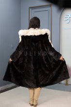 Load image into Gallery viewer, Full length Saga mink fur hooded coat with lynx trim
