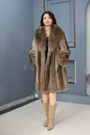 Full length racoon fur coat with shawl collar