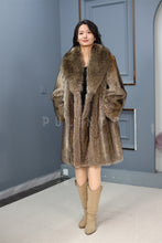 Load image into Gallery viewer, Full length racoon fur coat with shawl collar
