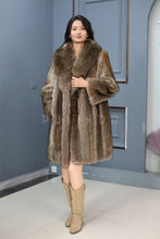 Load image into Gallery viewer, Full length racoon fur coat with shawl collar
