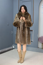 Load image into Gallery viewer, Full length racoon fur coat with shawl collar
