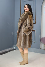 Load image into Gallery viewer, Full length racoon fur coat with shawl collar
