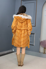 Load image into Gallery viewer, Mid-length Saga mink fur hooded coat with lynx trim
