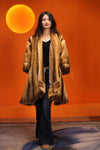 Mid-length natural golden marten coat with shawl collar