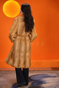 Full length natural golden marten coat with shawl collar