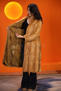 Full length natural golden marten coat with shawl collar