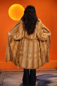 Full length natural golden marten coat with shawl collar