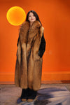 Full length natural finnraccoon fur coat with shawl collar