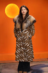 Full length gray squirrel fur coat with shawl collar