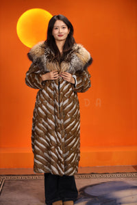 Full length gray squirrel fur coat with shawl collar