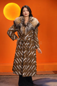 Full length gray squirrel fur coat with shawl collar