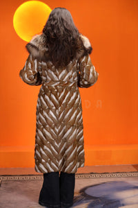 Full length gray squirrel fur coat with shawl collar