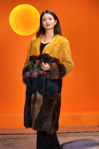 Full length natural beaver and lamb fur coat