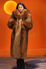 Load image into Gallery viewer, Full length natural finnraccoon fur coat with shawl collar
