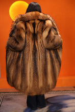 Load image into Gallery viewer, Full length natural finnraccoon fur coat with shawl collar
