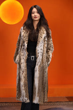 Load image into Gallery viewer, Full length women&#39;s natural lynx fur coat with shawl collar
