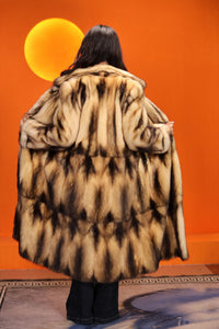 Full length natural fitch fur coat with shawl collar