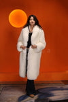 Full length Saga arctic fox fur coat with shawl collar