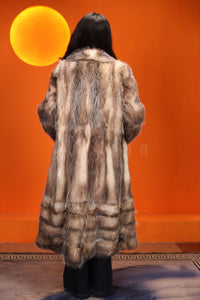 Full length natural opossum fur coat with shawl collar