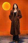 Full length natural muskrat fur coat with shawl collar