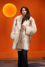 Load image into Gallery viewer, Mid-length women&#39;s natural lynx fur coat with shawl collar
