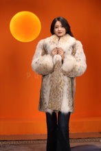 Load image into Gallery viewer, Mid-length women&#39;s natural lynx fur coat with shawl collar
