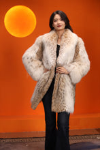 Load image into Gallery viewer, Mid-length women&#39;s natural lynx fur coat with shawl collar
