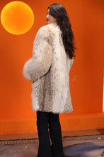 Load image into Gallery viewer, Mid-length women&#39;s natural lynx fur coat with shawl collar
