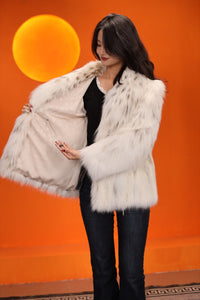 Natural lynx fur coat & jacket with shawl collar