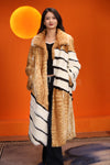 Full length natural bobcat and mink fur coat with shawl collar