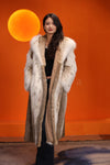 Full length women's natural lynx fur hooded coat