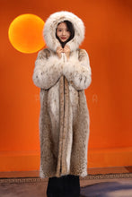 Load image into Gallery viewer, Full length women&#39;s natural lynx fur hooded coat
