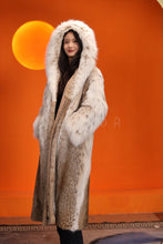 Load image into Gallery viewer, Full length women&#39;s natural lynx fur hooded coat
