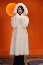 Load image into Gallery viewer, Full length natural Saga arctic fox fur hooded coat
