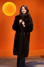 Load image into Gallery viewer, Full length natural muskrat fur hooded coat
