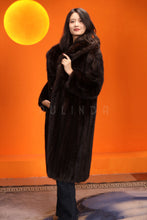 Load image into Gallery viewer, Full length natural muskrat fur hooded coat
