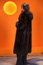 Load image into Gallery viewer, Full length natural muskrat fur hooded coat
