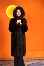 Load image into Gallery viewer, Full length natural muskrat fur hooded coat
