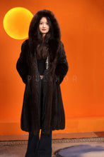 Load image into Gallery viewer, Full length natural muskrat fur hooded coat
