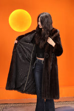 Load image into Gallery viewer, Full length natural muskrat fur hooded coat
