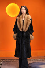 Load image into Gallery viewer, Full length natural karakul fur coat with sable english collar
